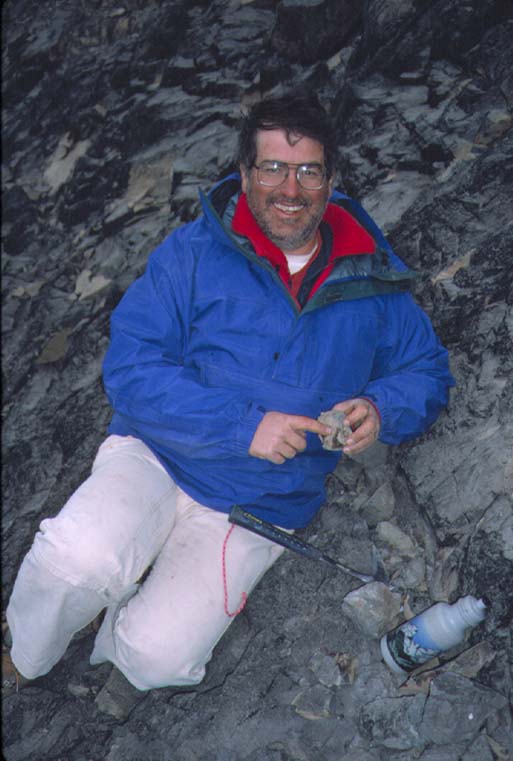 John Flynn holding specimen.  Lagunas de Teno, Chile