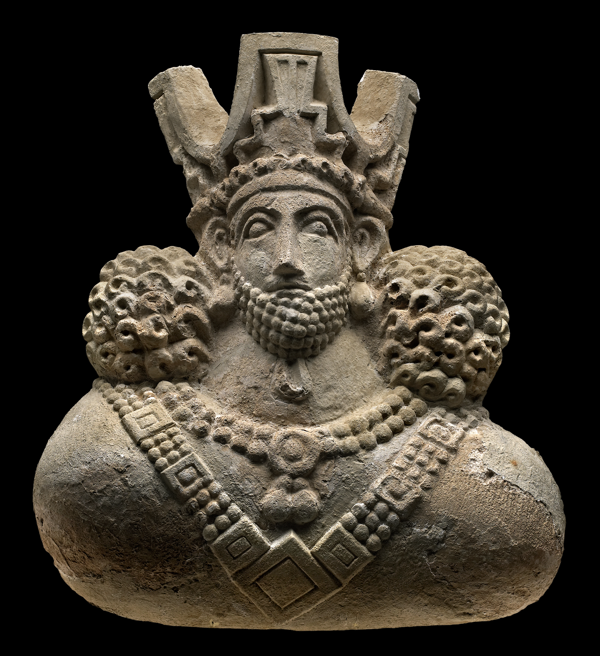 Reconstructed stucco bust of King Shapur II from the archaeological site of Kish in Iraq