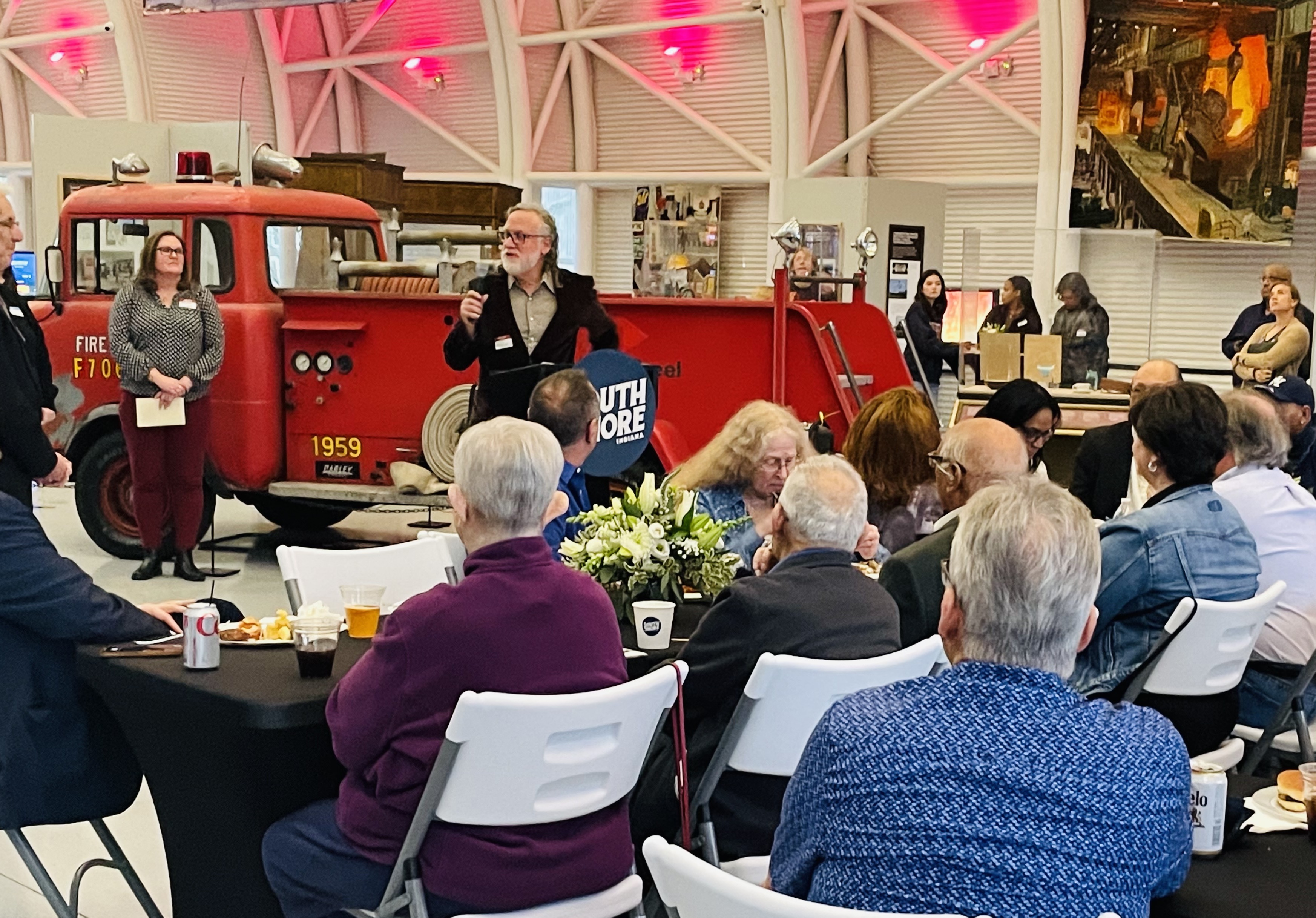 Action Center staff Mario Longoni at the Calumet Voices, National Stories exhibit opening, Indiana Welcome Center.