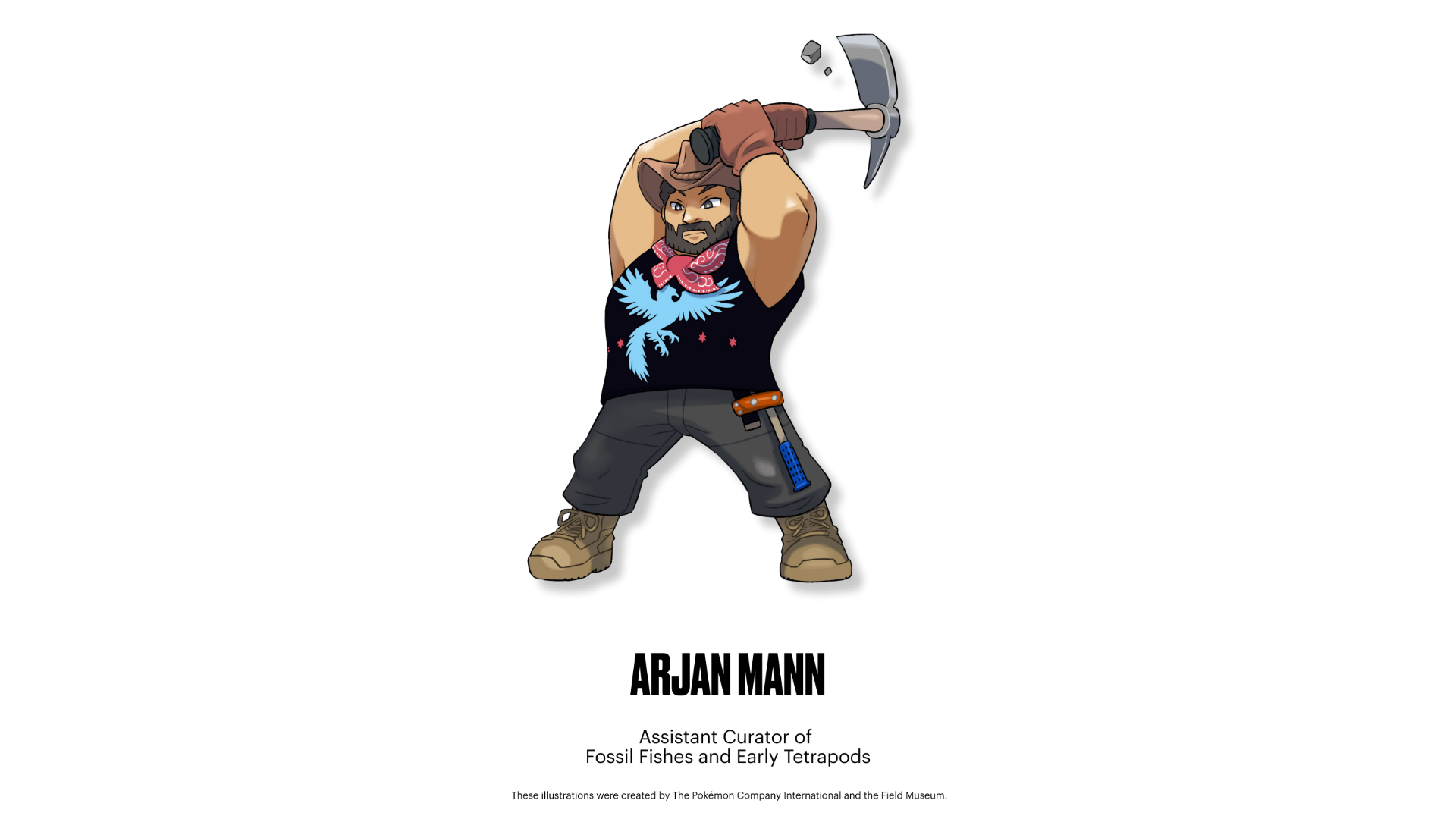 A Pokemon style illustration of museum scientist Arjan Mann