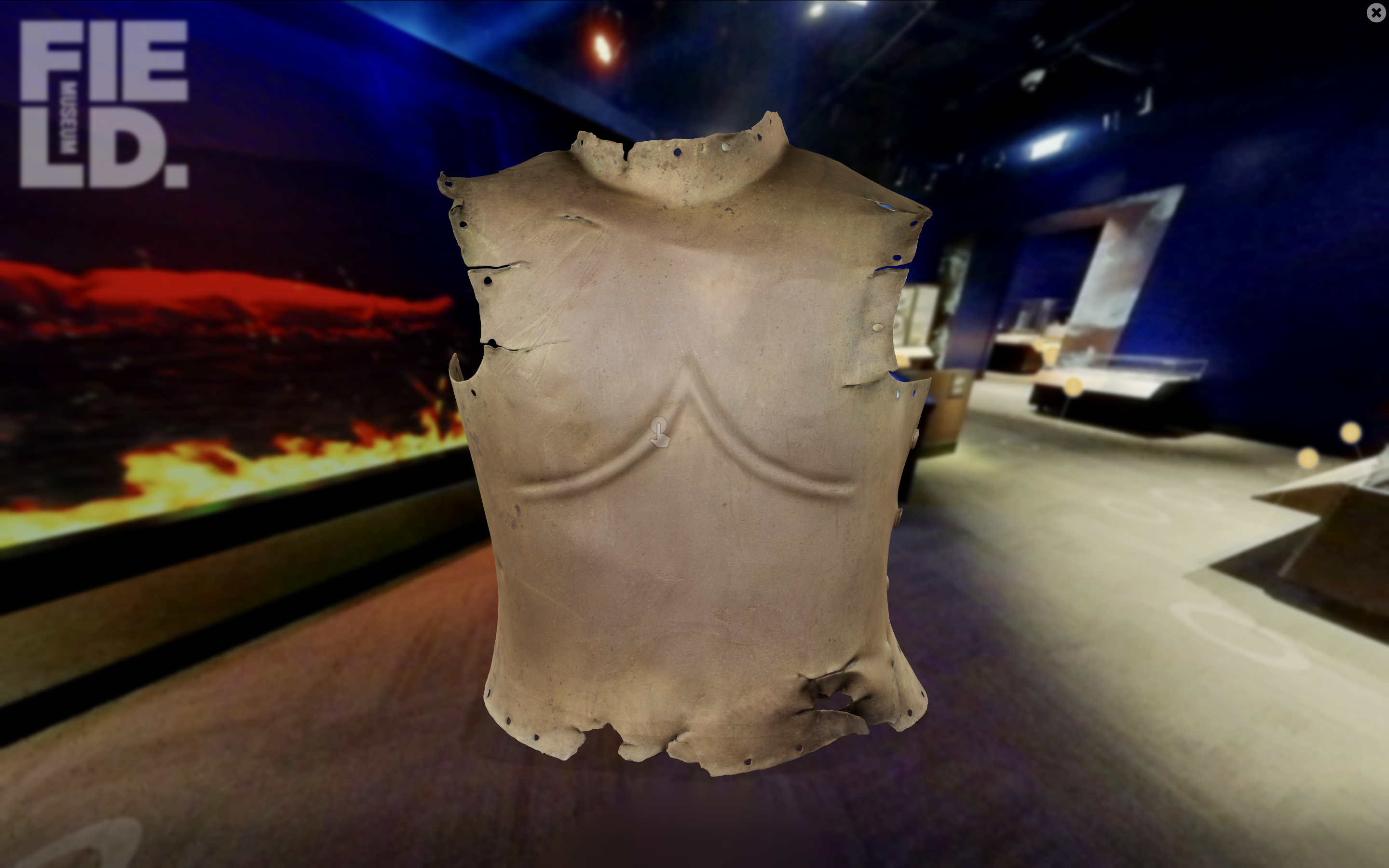A piece of ancient armor, highlighted in the context of a virtual tour of an exhibition on early European kings.