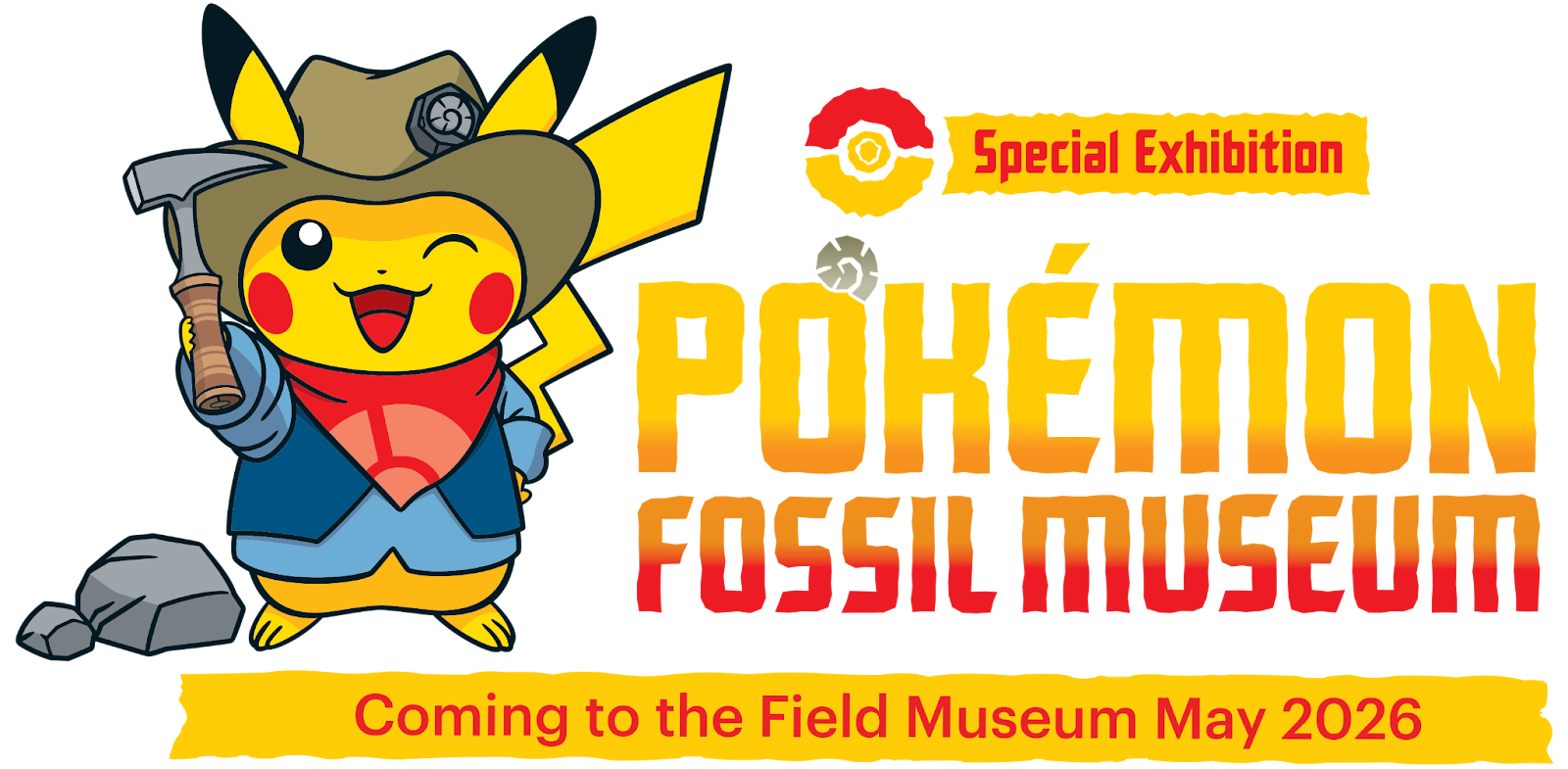 Excavator Pikachu character with Pokemon Fossil Museum identity
