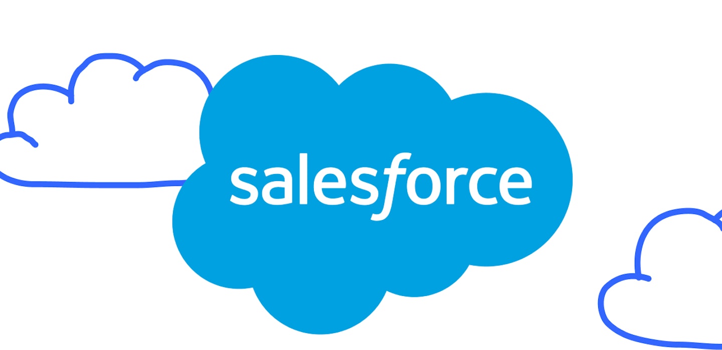 Logo of Salesforce next to doodles of clouds