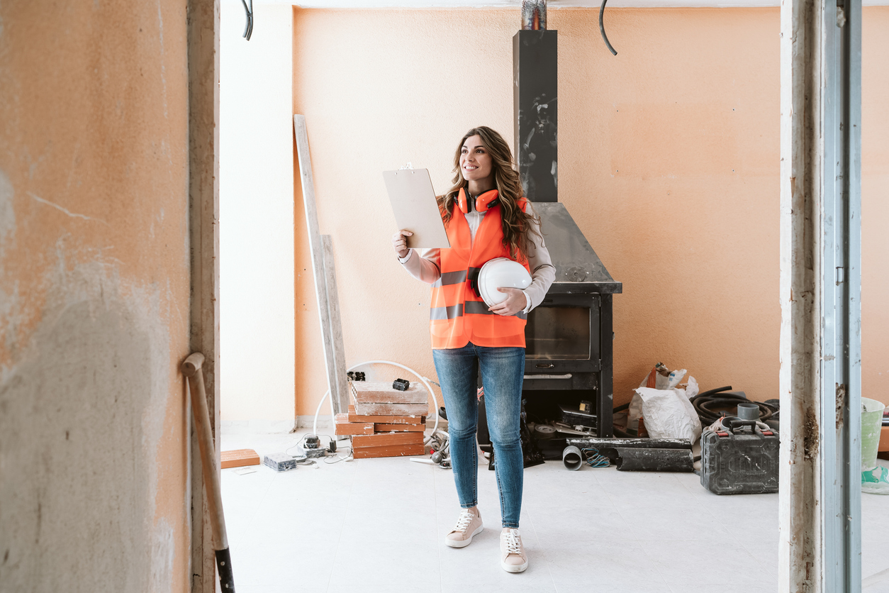 Woman standing in construction site