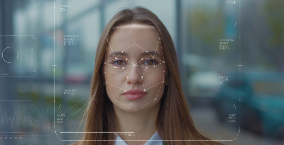 Woman with AI tracking on face