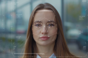 Woman with AI tracking on her face