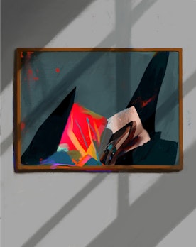 Abstract Framed Painting on shadowed wall