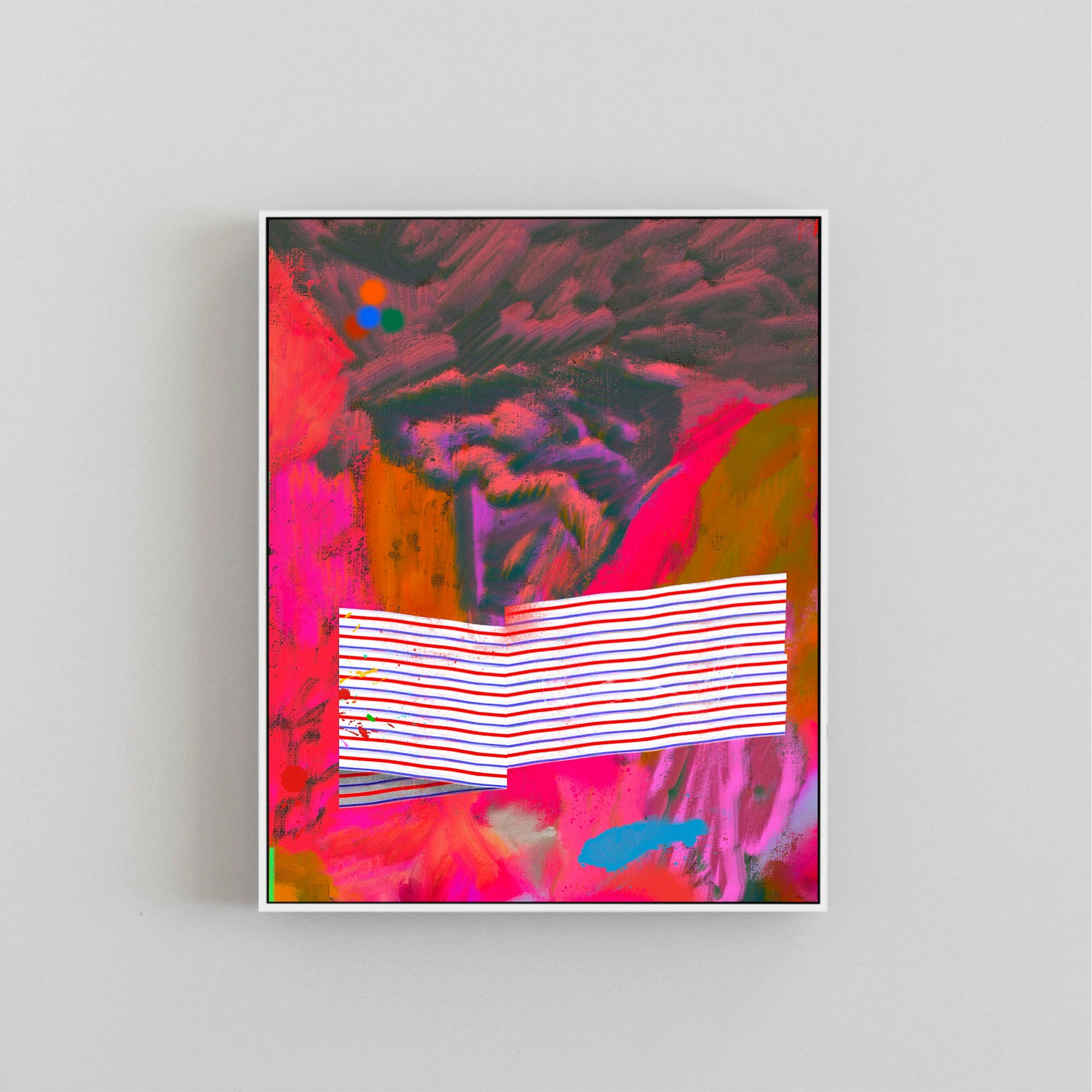 Hot Pink abstract with red white and blue 3D stripes