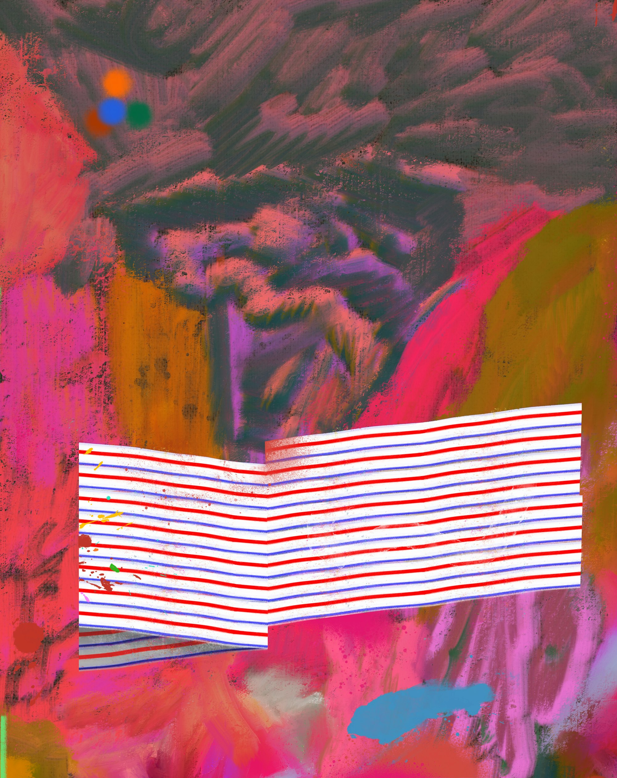 Hot Pink abstract with red white and blue 3D stripes