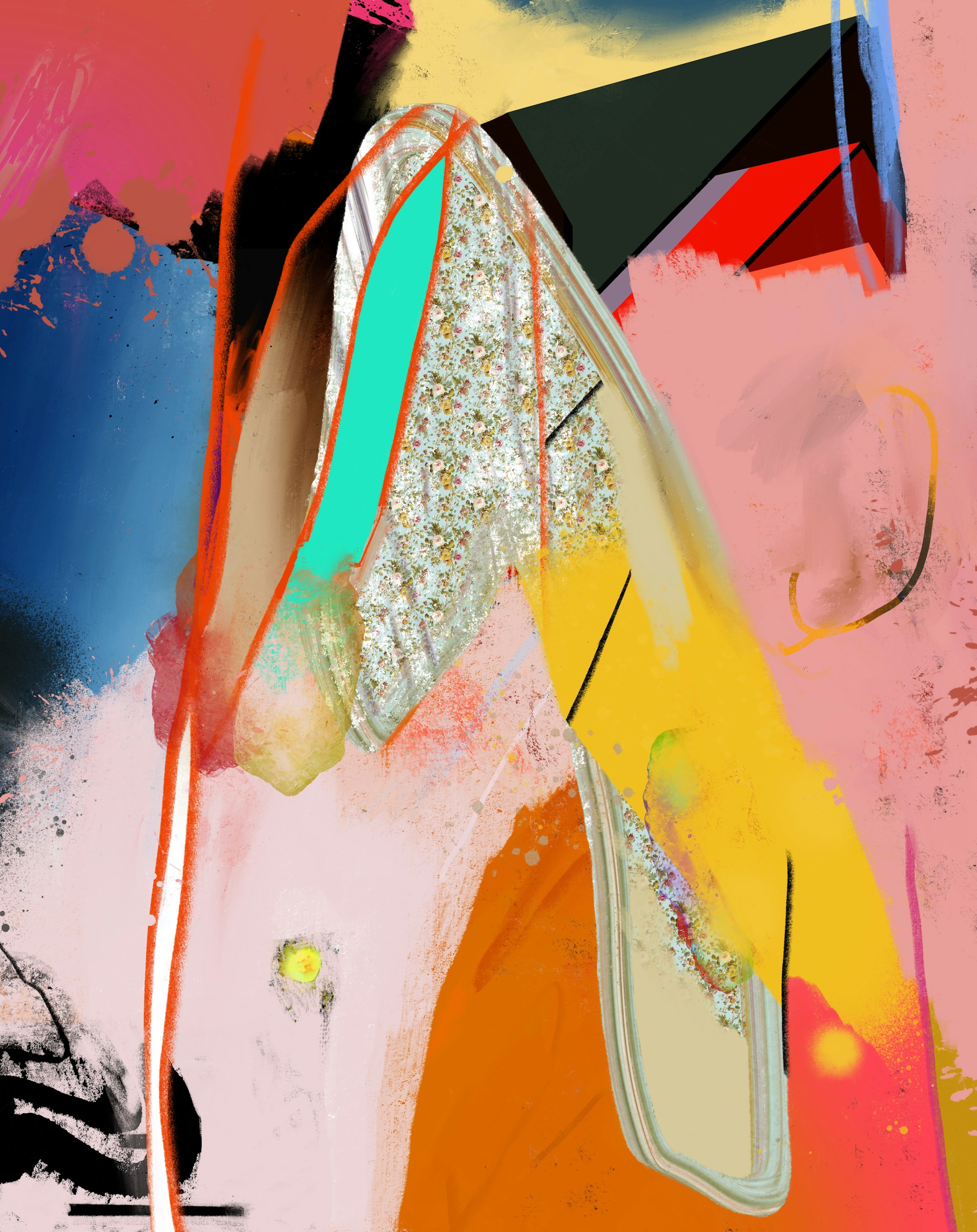 multi-color abstract with light pink base