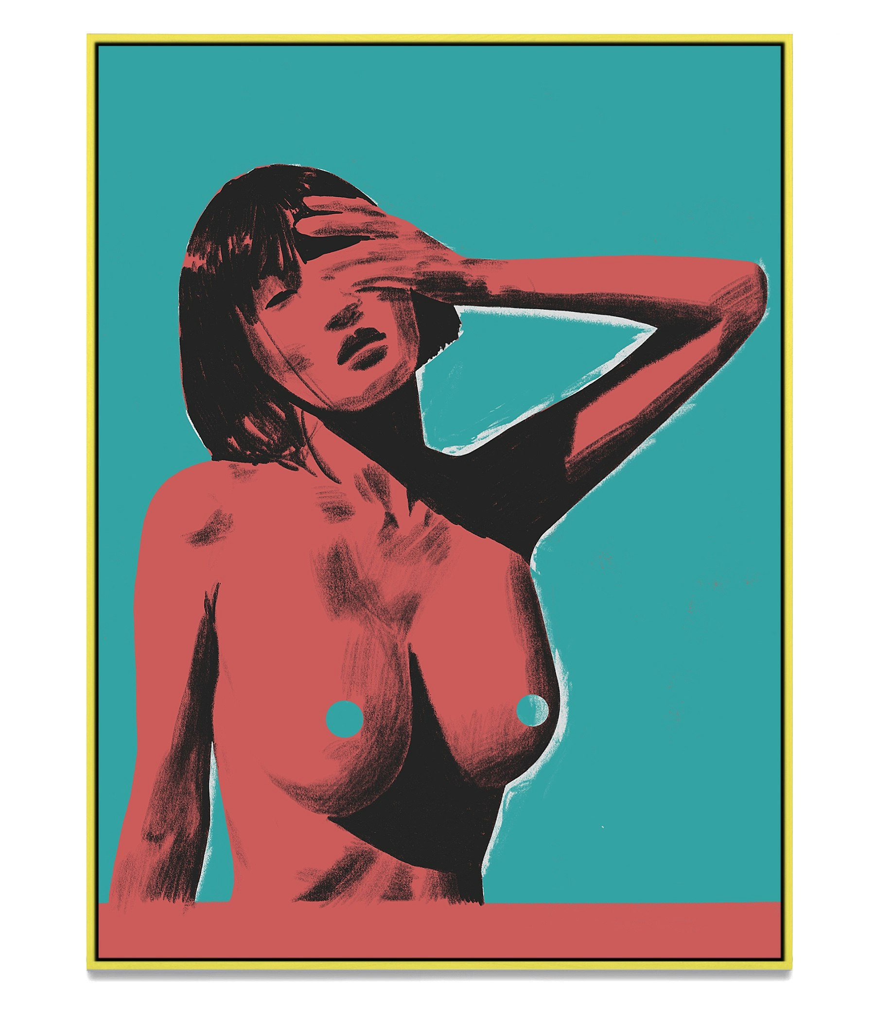 Pink nude female with teal background