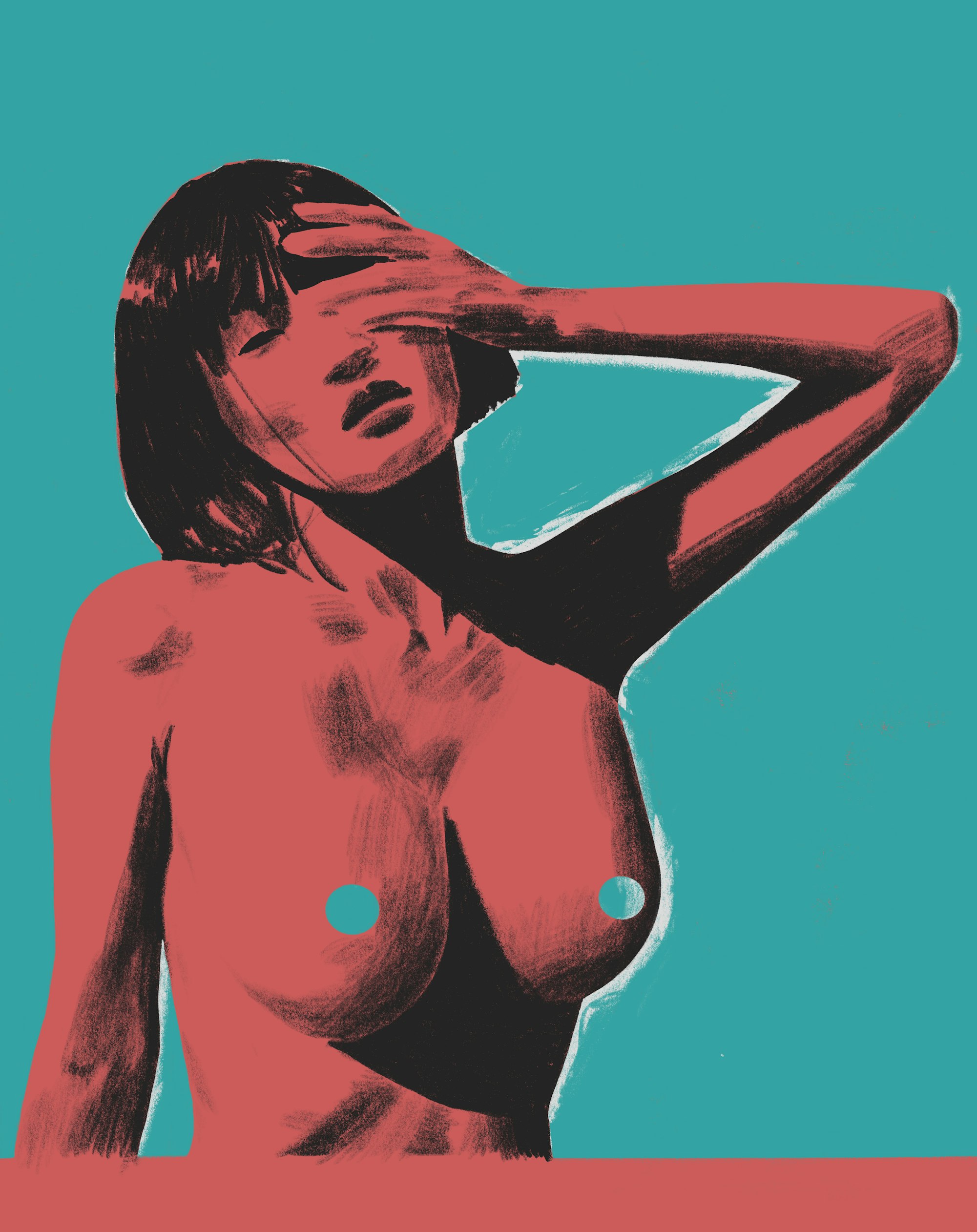 Pink nude female with teal background