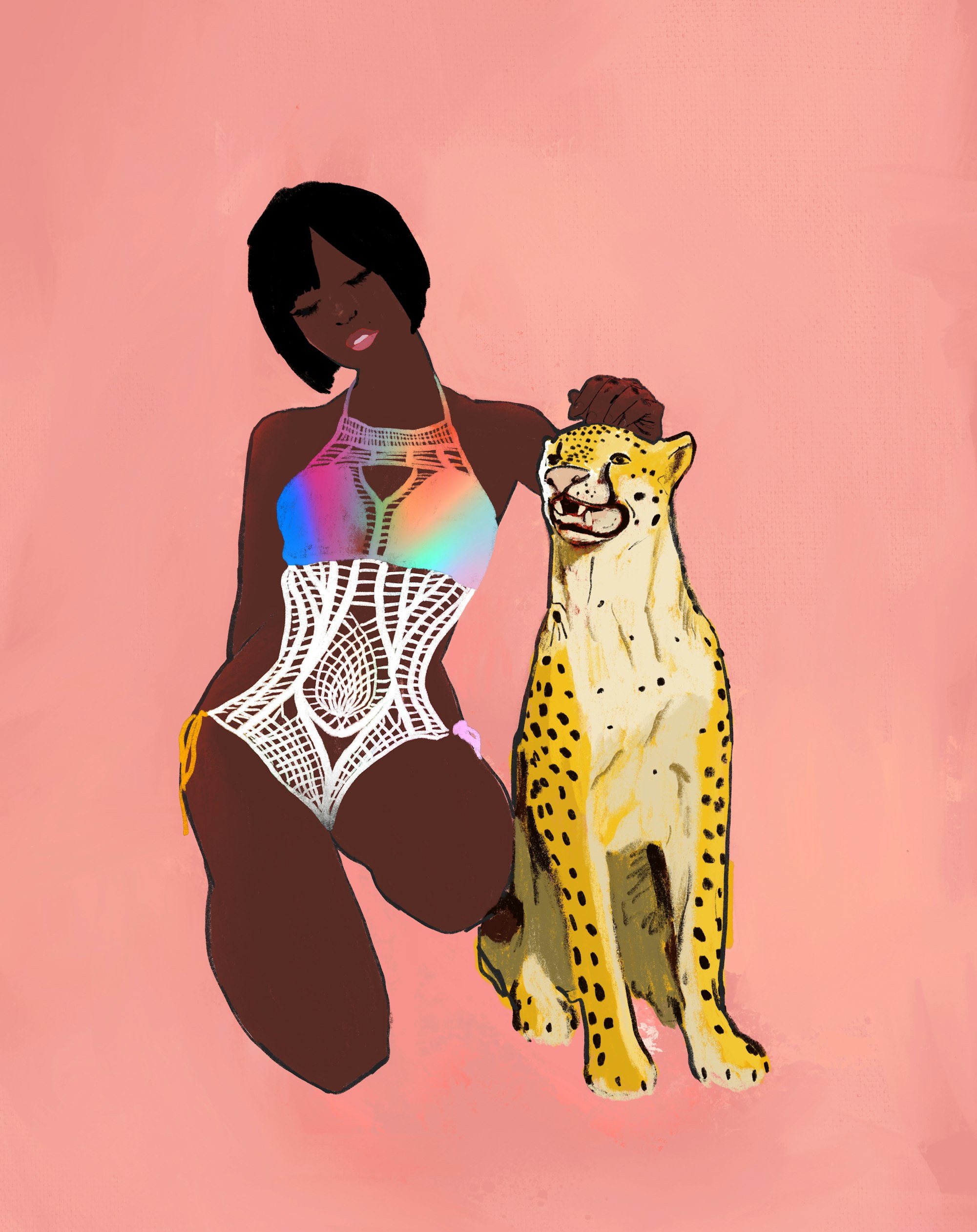 Female in Bikini with Cheetah