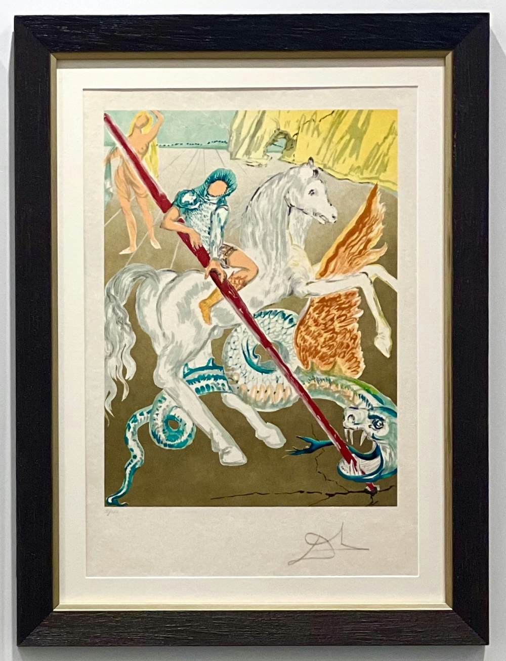 knight on horse with lance in snake