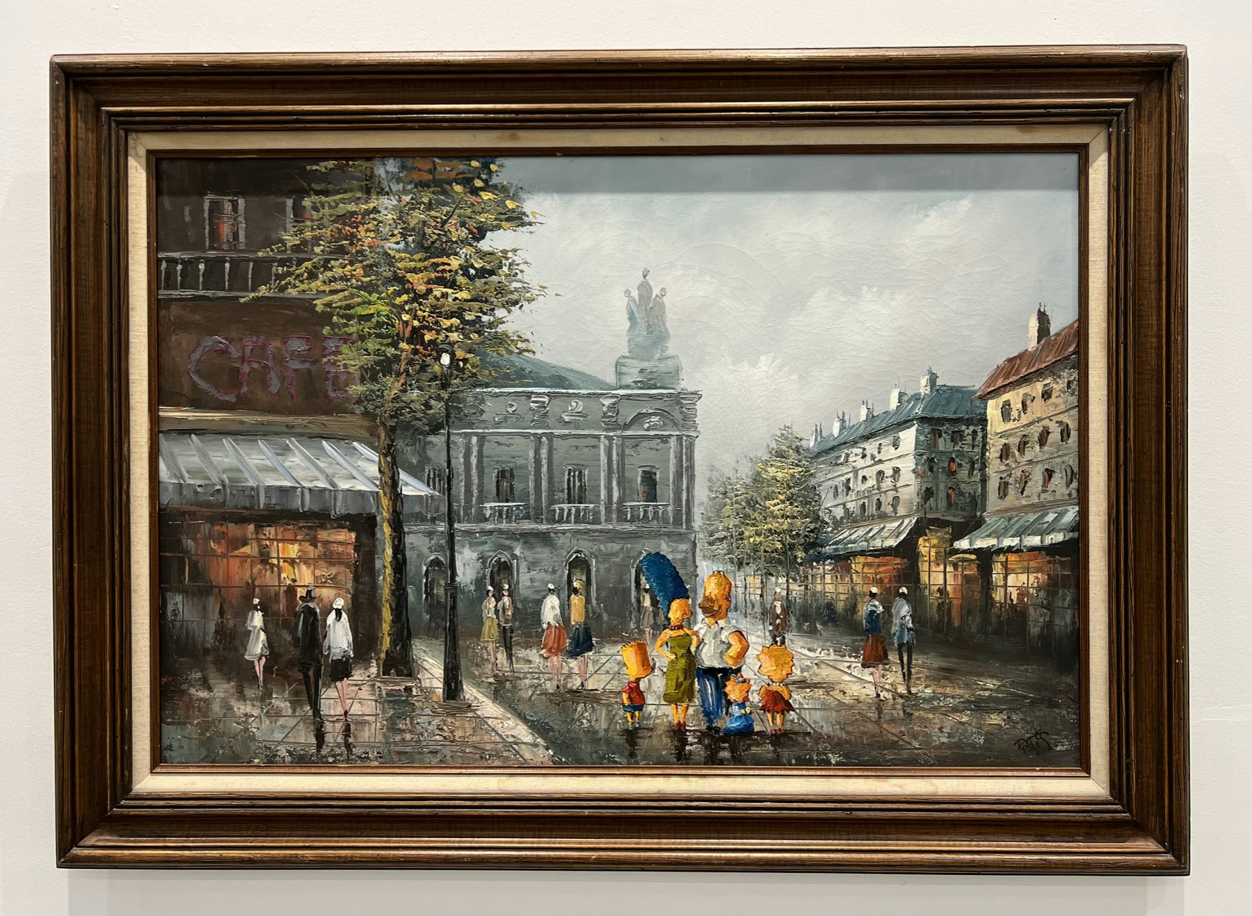 Impressionistic simpsons family in street scene