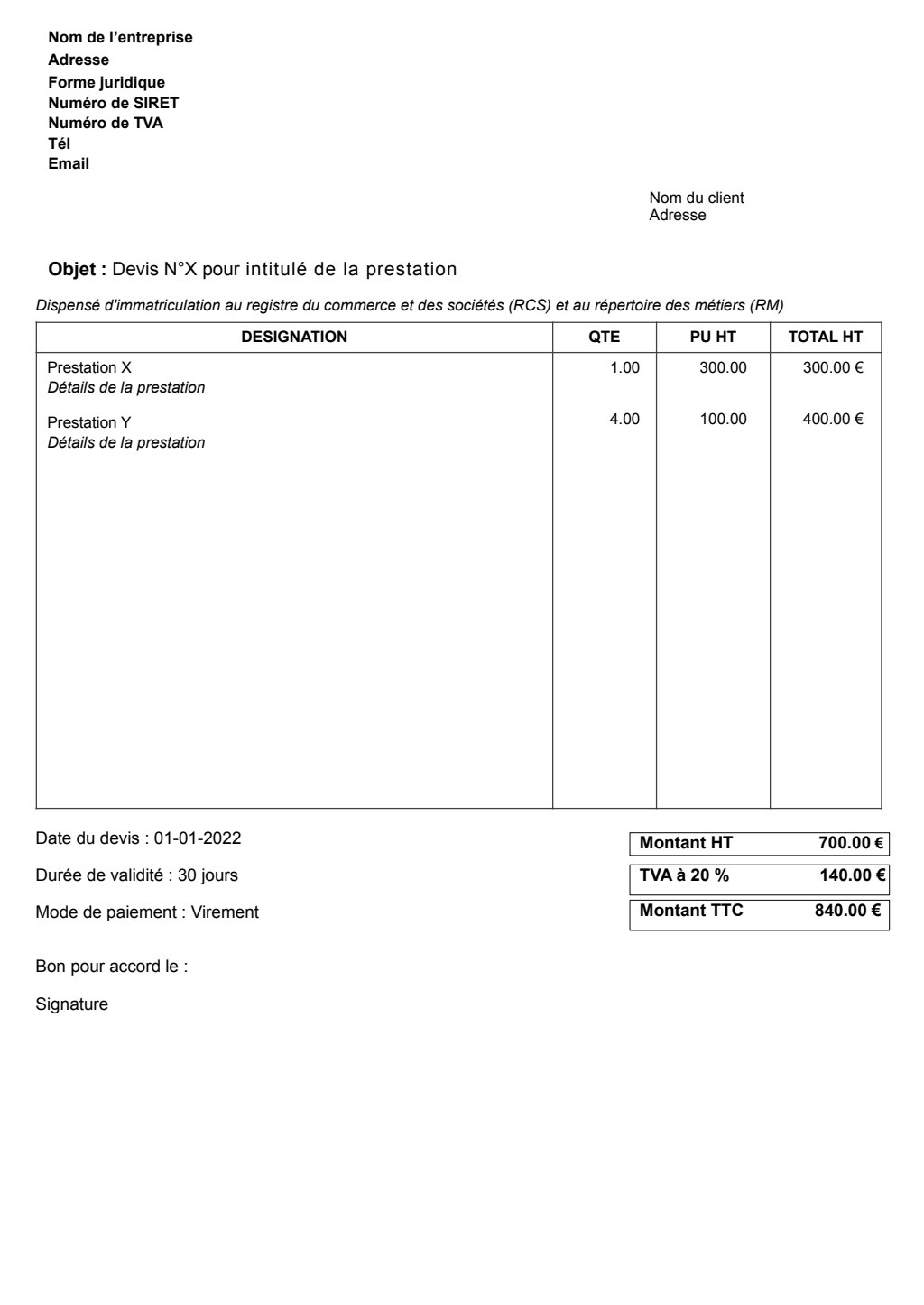 Exemple de devis