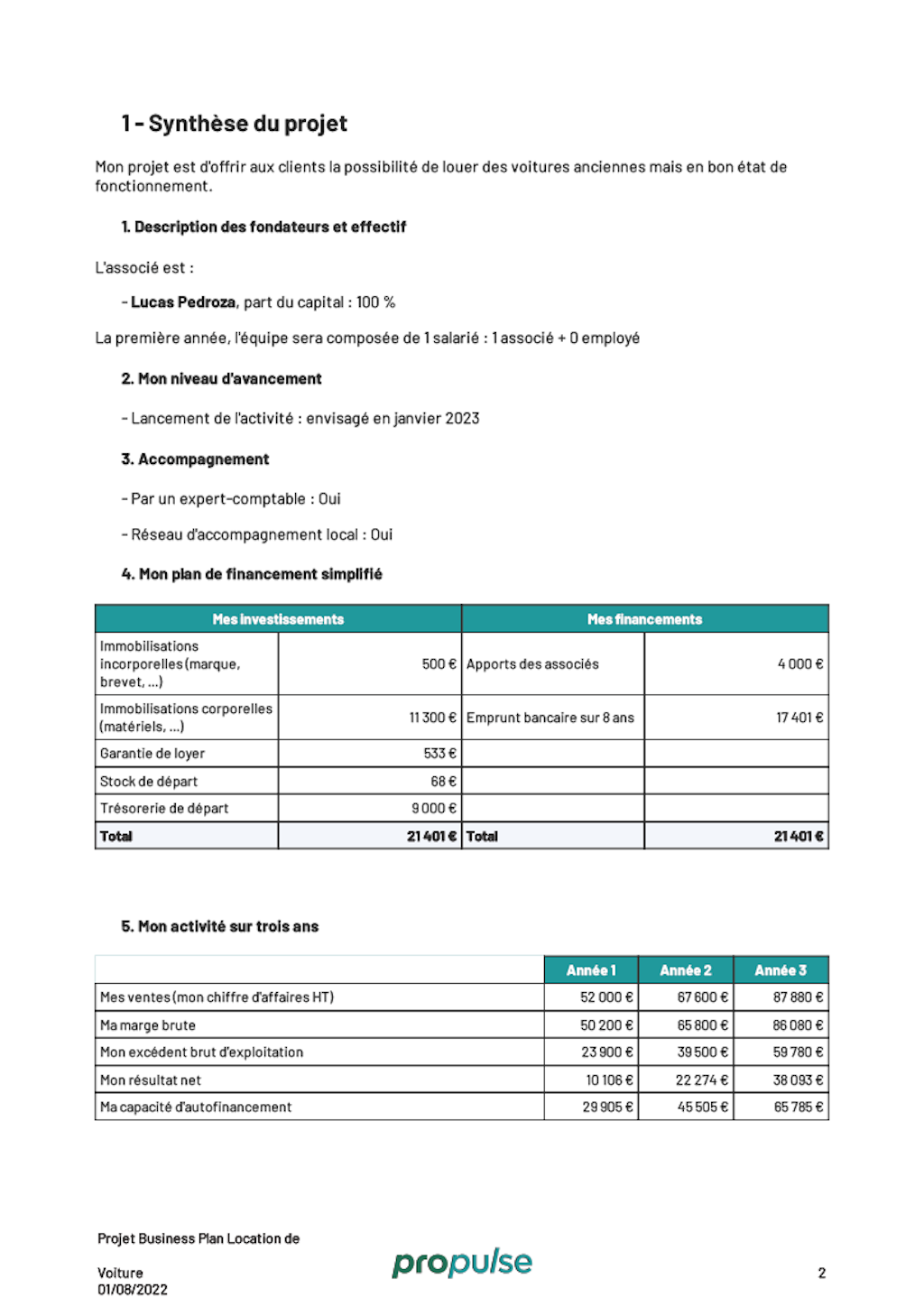 business plan loueur de voiture executive summary
