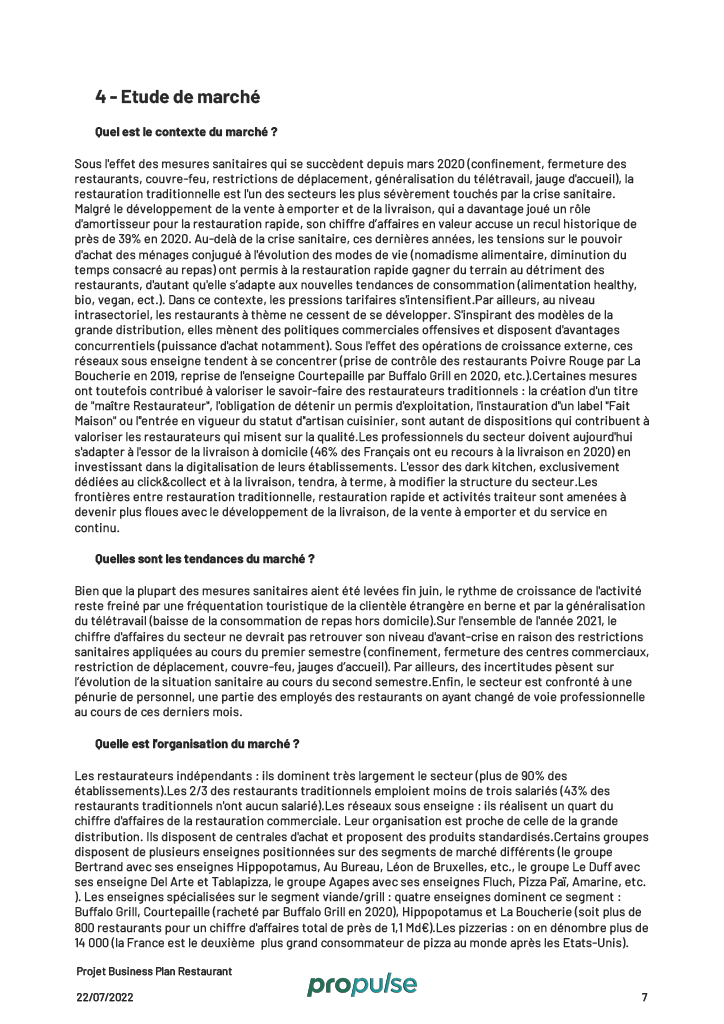 business plan restaurant gratuit pdf Restaurant étude de marché