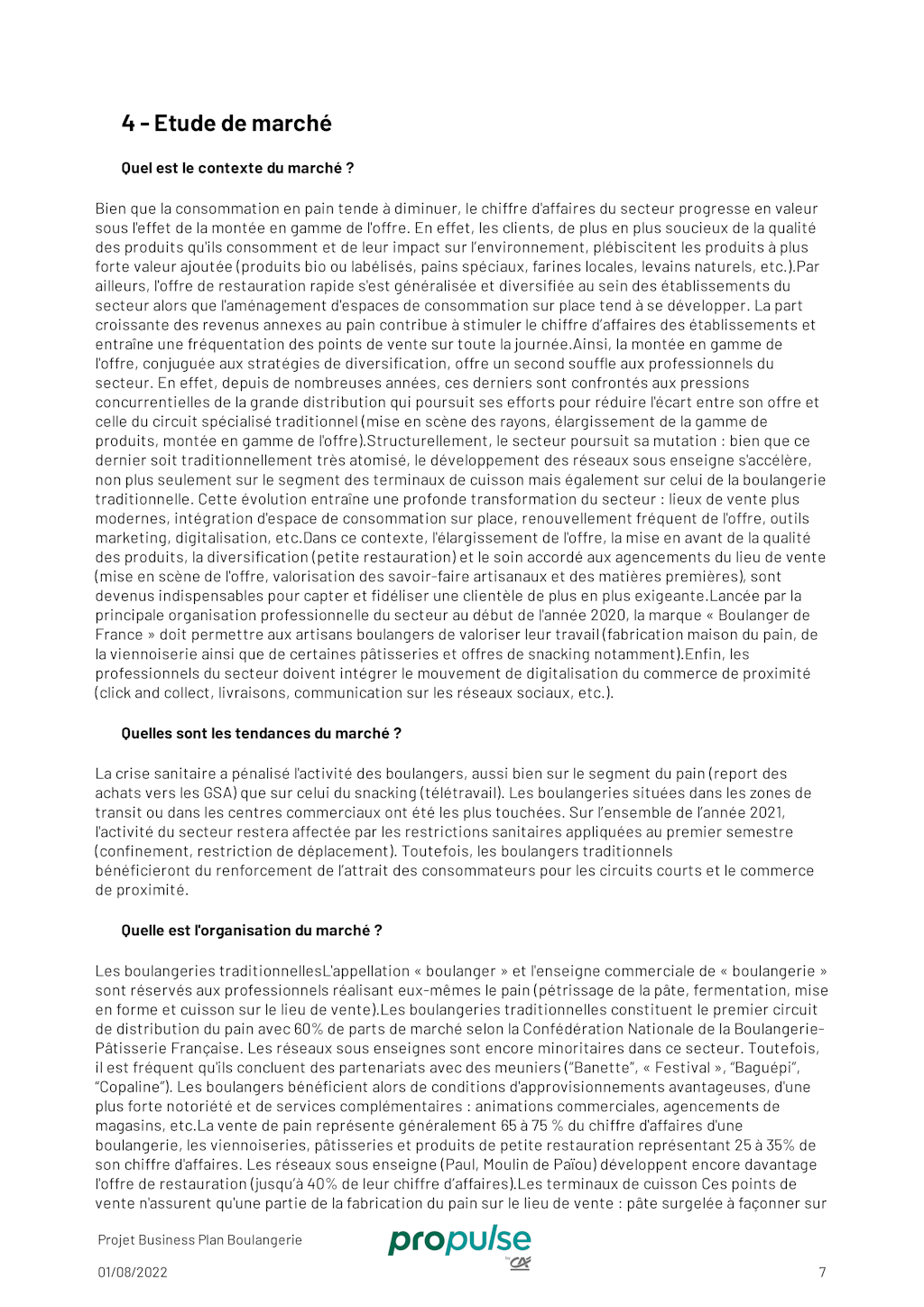 Etude de marché Étude de marché boulangerie