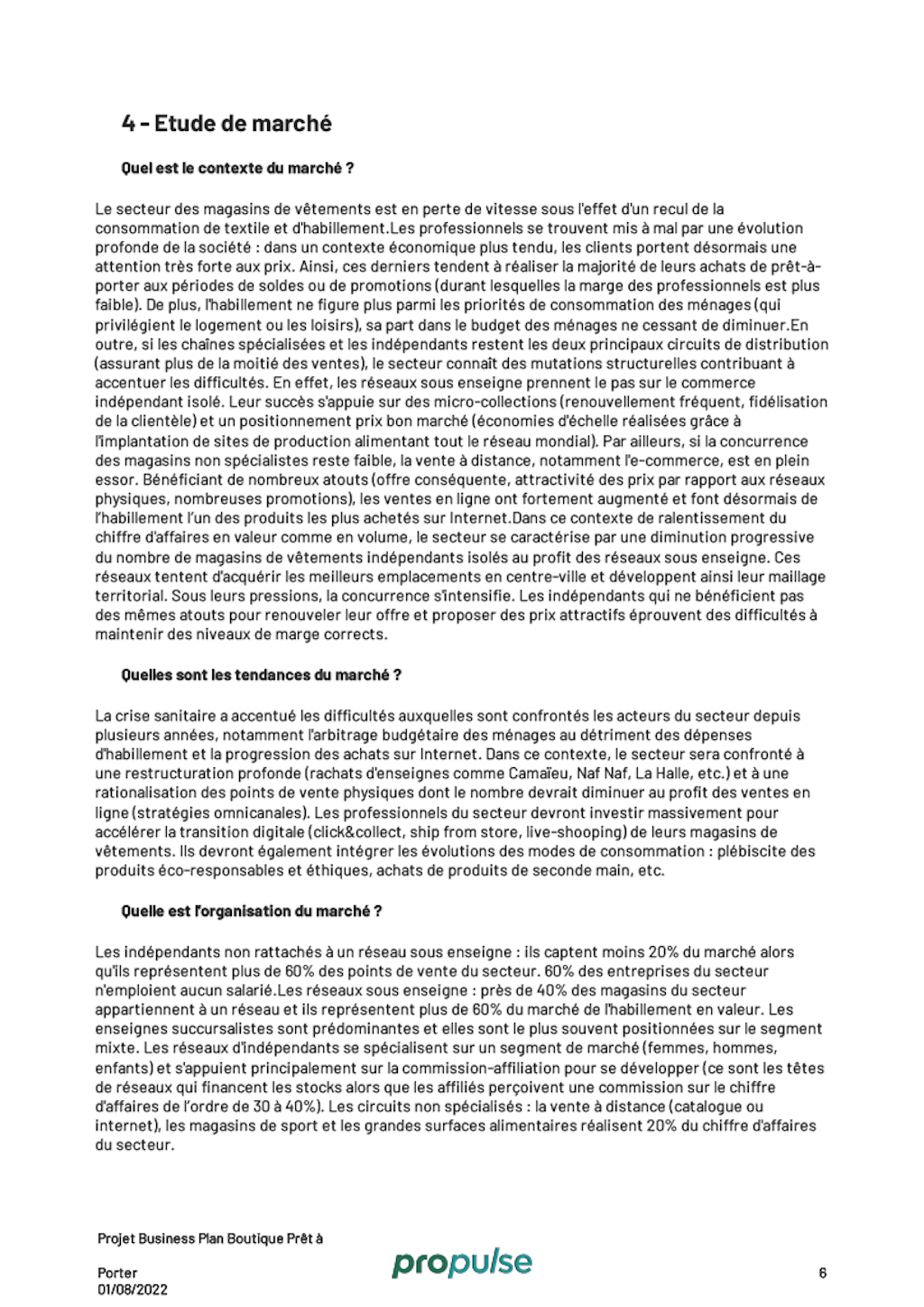 Étude de marché business plan boutique de vêtements