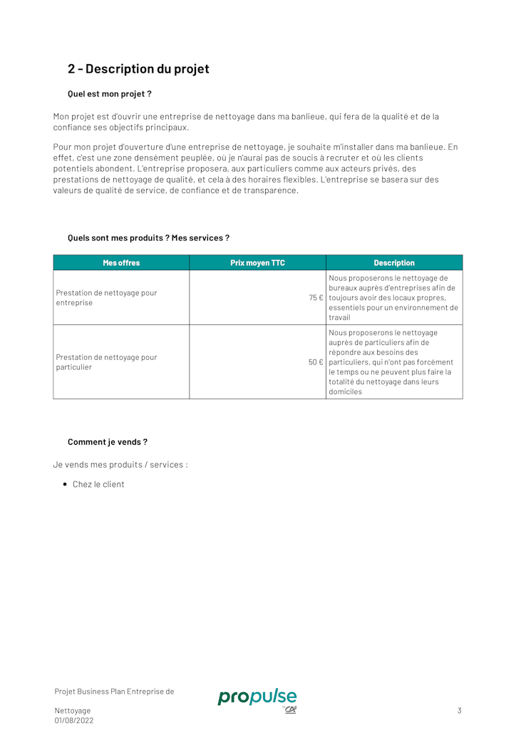 Business plan entreprise de nettoyage  Propulse by CA