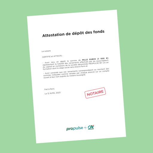 Attestation de dépôt de fonds