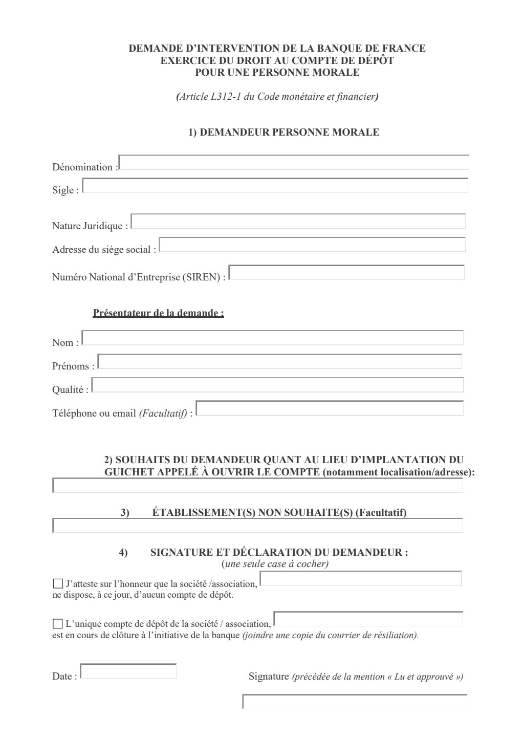 Formulaire demande DAC et justificatifs - personne morale en français