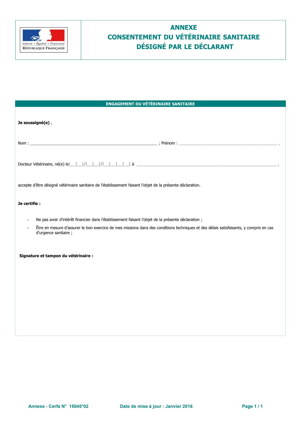 Consentement du vétérinaire sanitaire