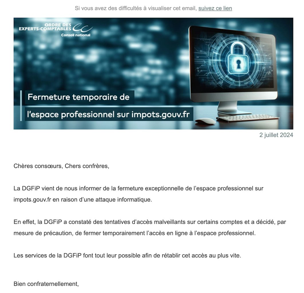 Mail blocage site impôts experts comptables