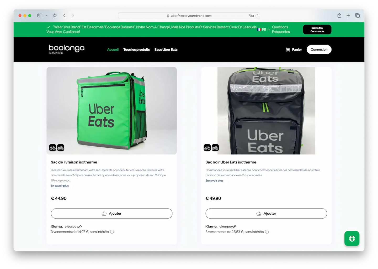 Achat sac Uber Eats