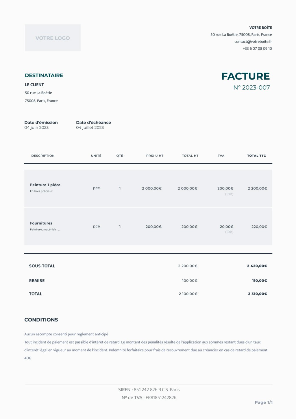 Modèle de facture Propulse by CA PDF