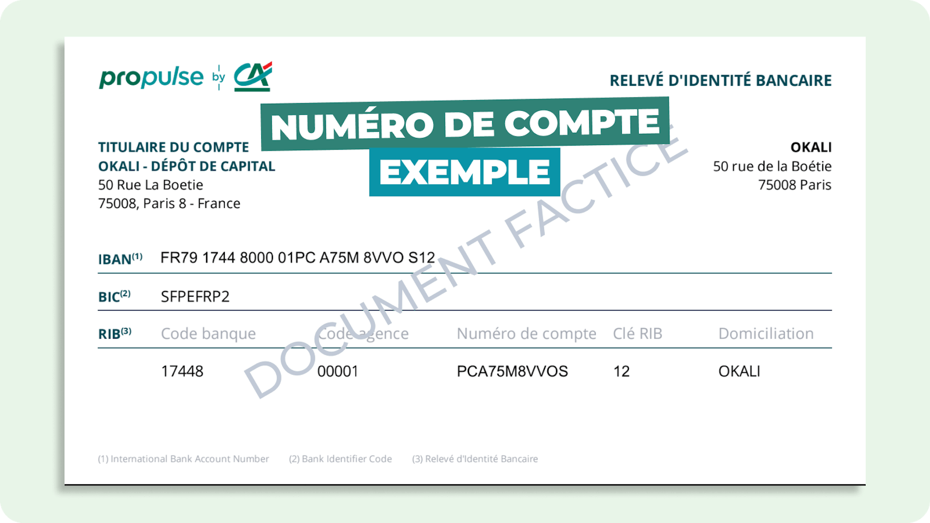 Exemple de numéro de compte bancaire