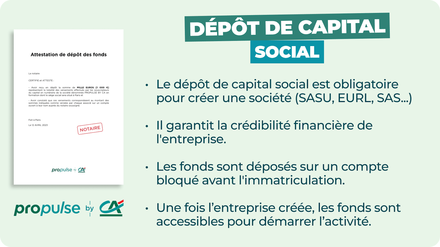 Infographie dépôt de capital social