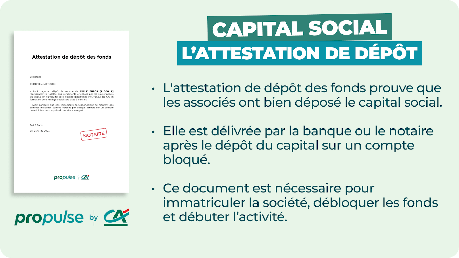 Attestation de dépôt de capital social