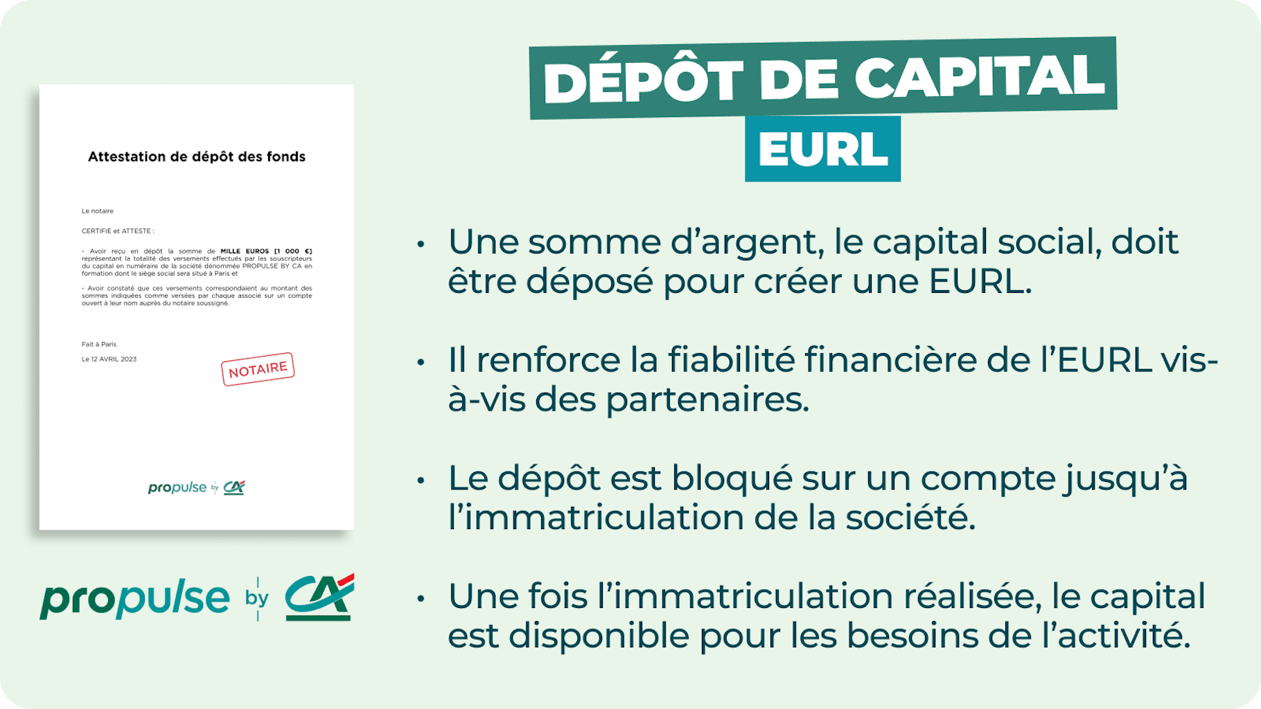 Infographie dépôt de capital social en EURL