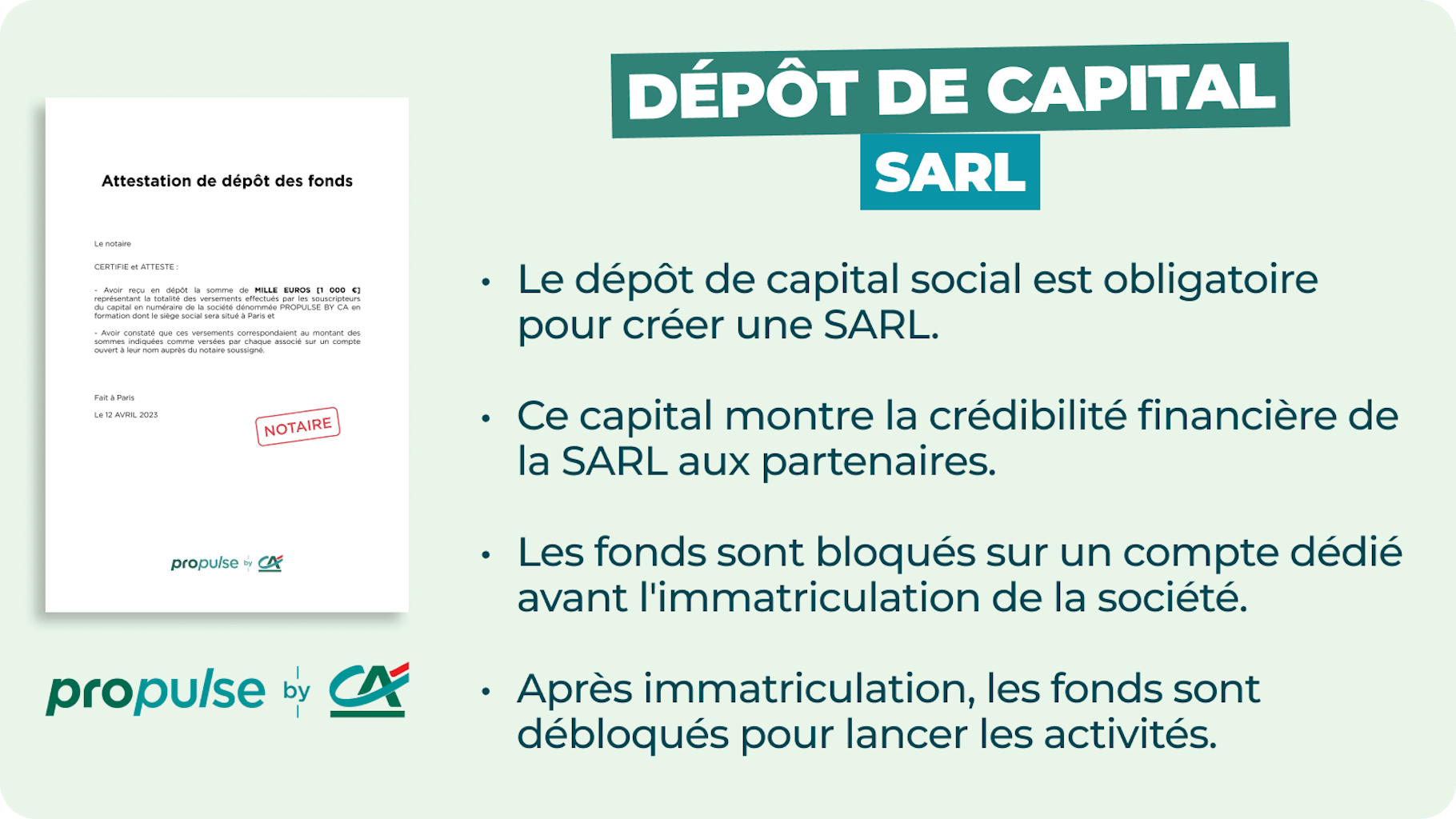 Dépôt de capital social pour une SARL Infographie dépôt de capital social pour une SARL