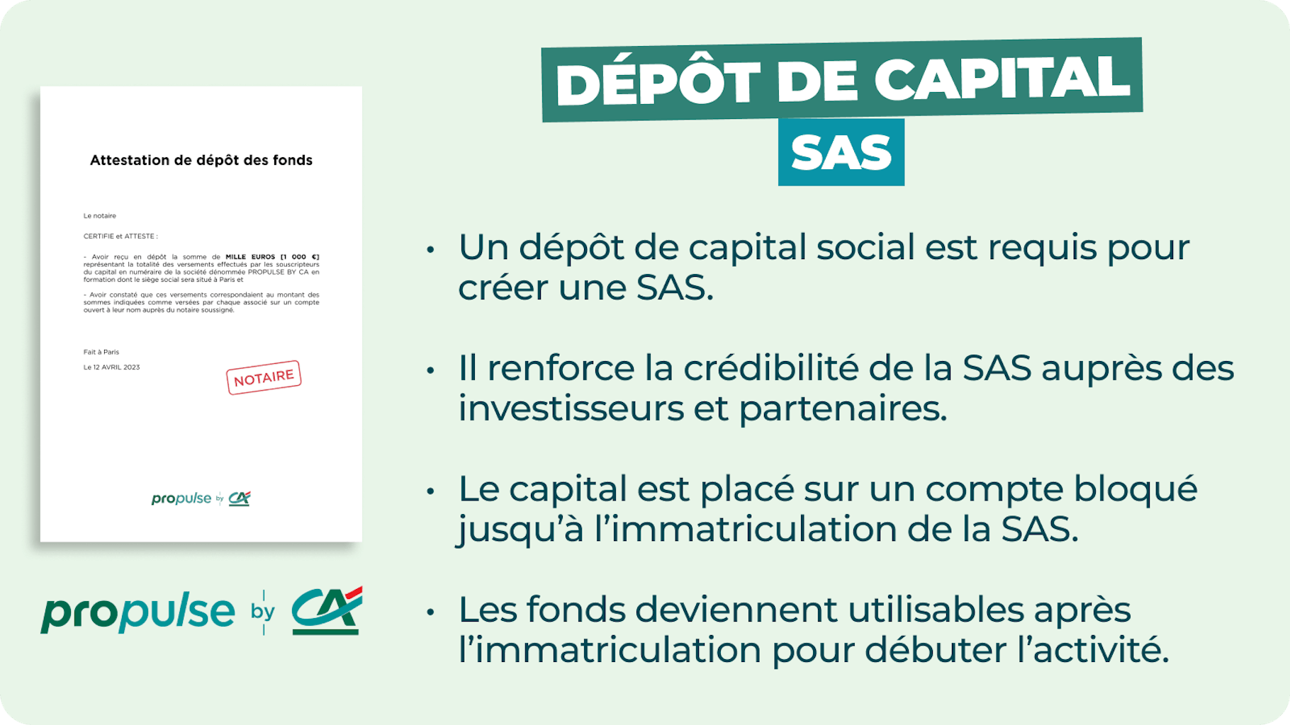 Infographie dépôt de capital SAS