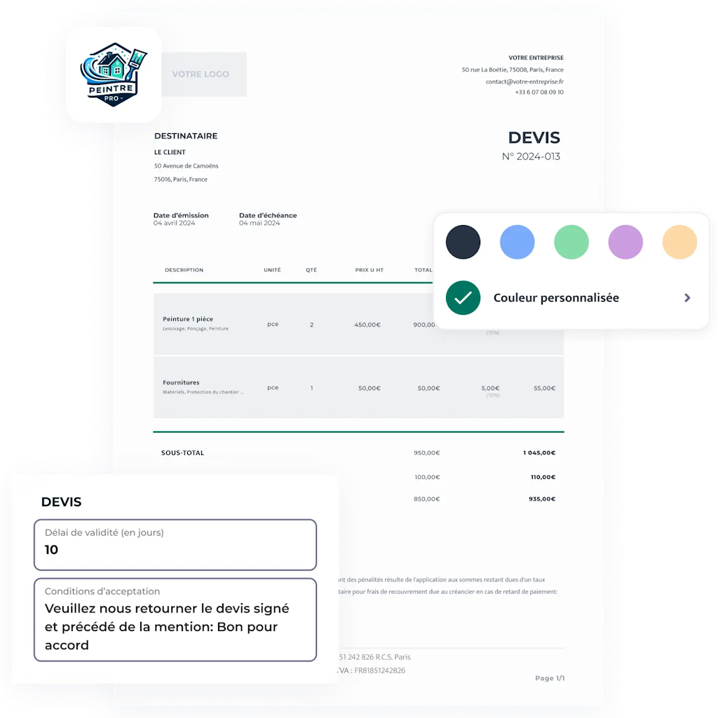 Personnaliser facture et devis propulse by ca