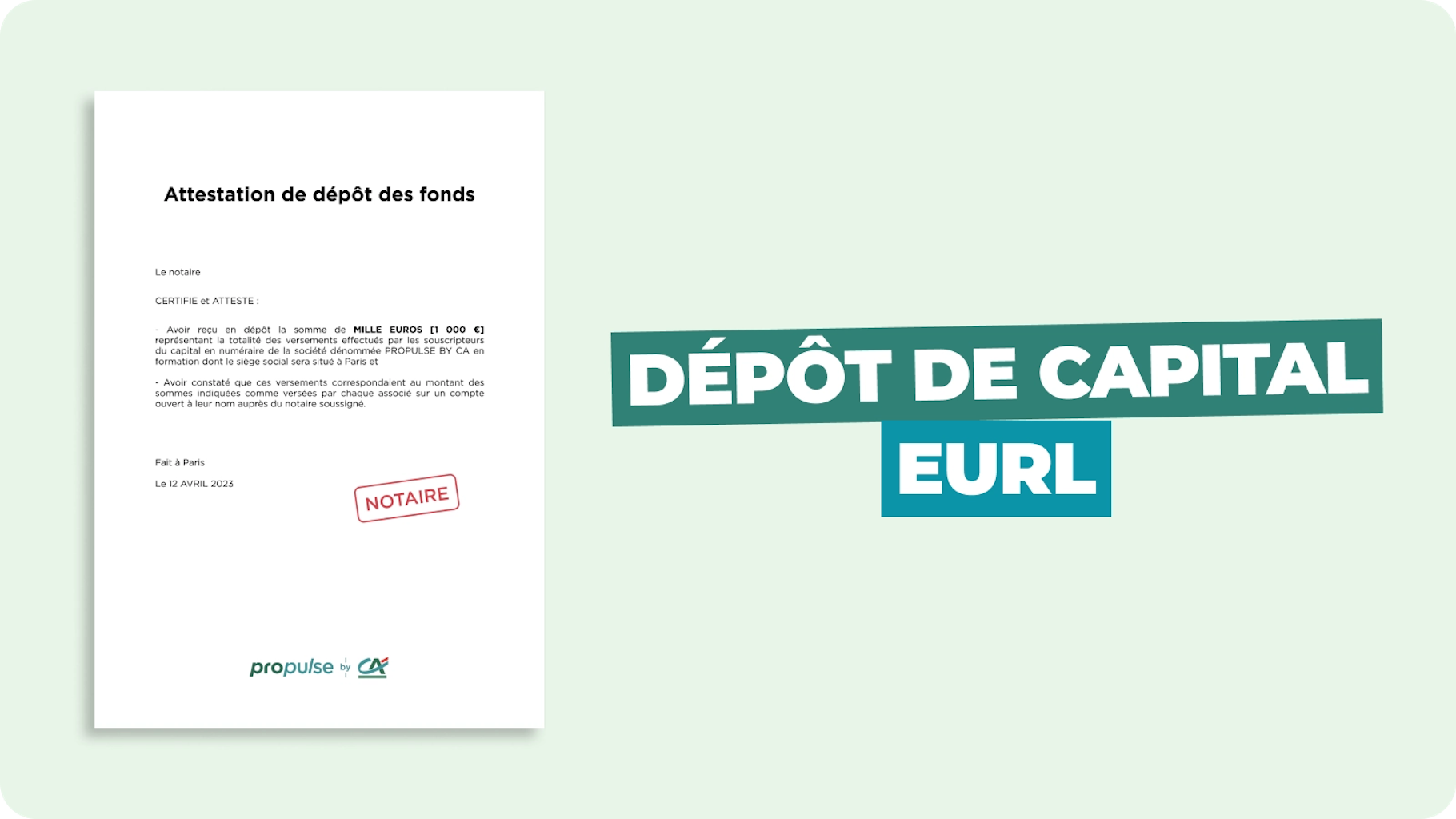 Dépôt de capital social EURL