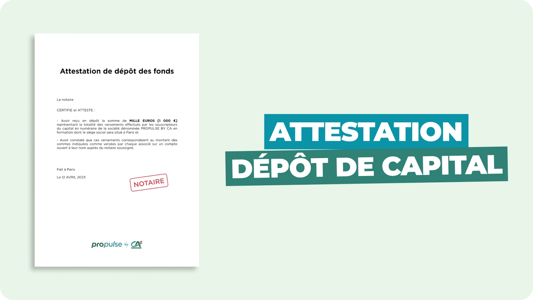 Attestation de dépôt de capital social