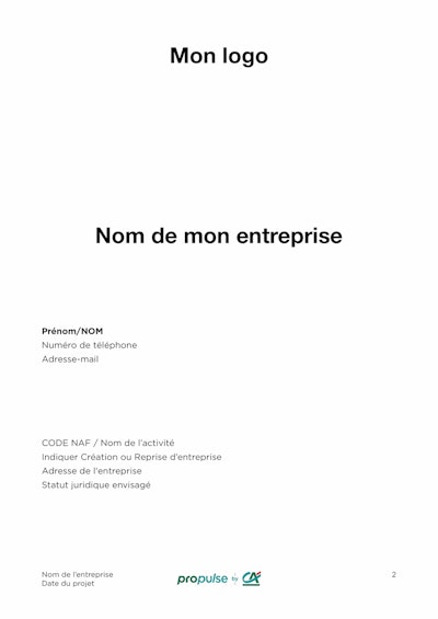 Template business plan vierge page 2 Template business plan vierge page 2