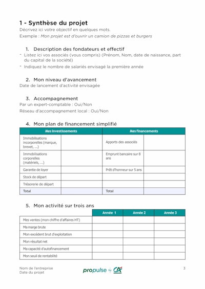 Template business plan vierge page 3 Template business plan vierge page 3