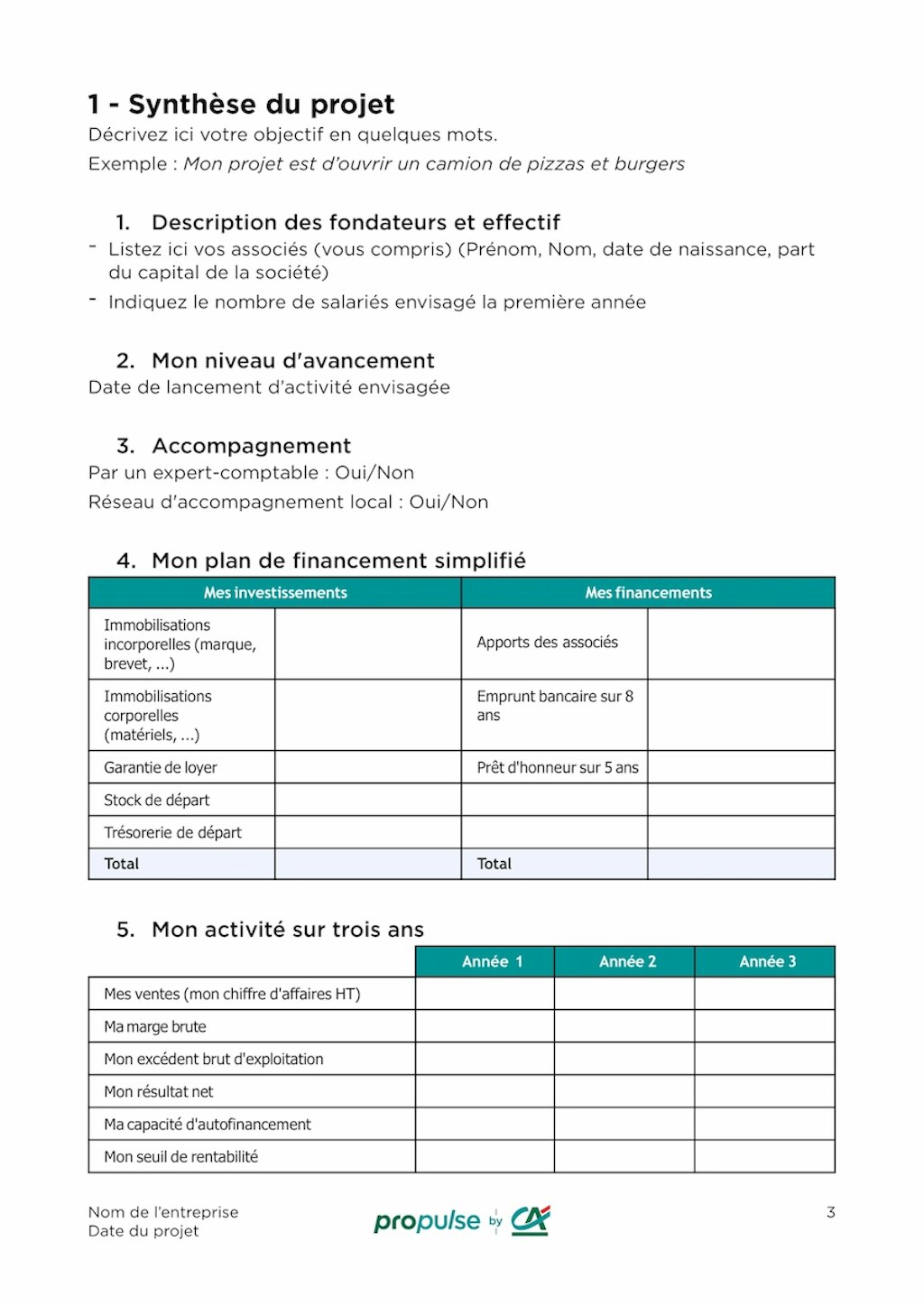Template business plan vierge page 3