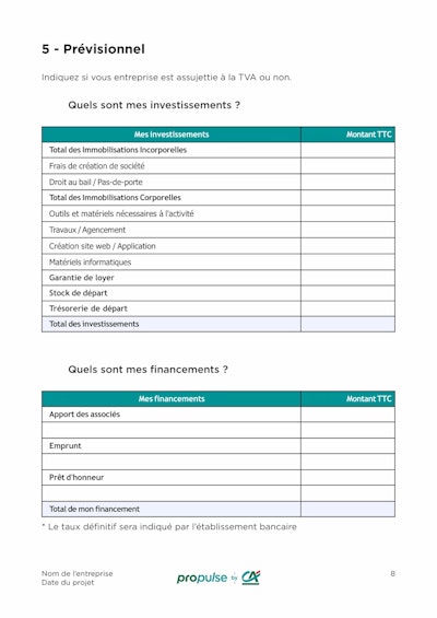 Template business plan vierge page 8