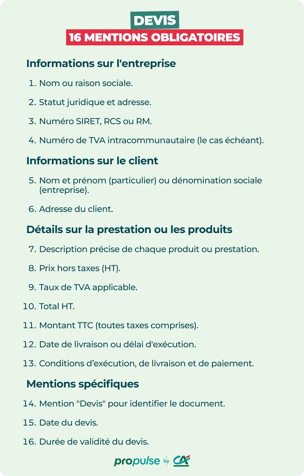 Infographie mentions obligatoires pour un devis