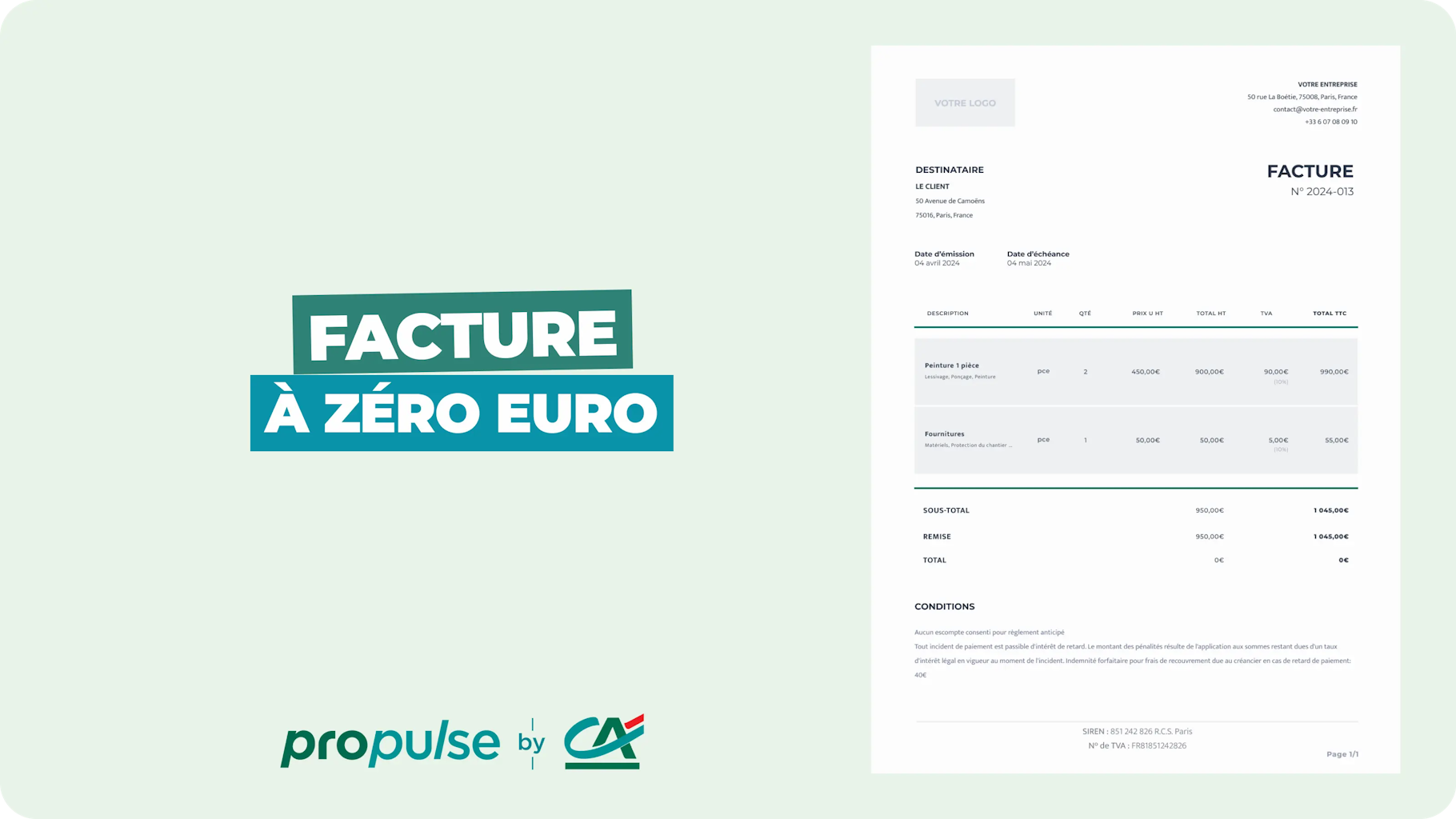 Facture à zéro euro