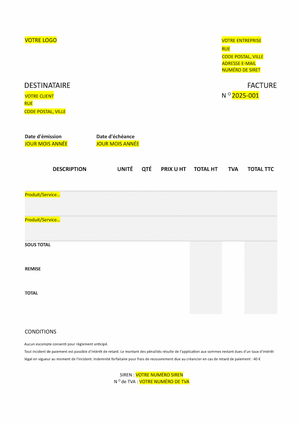 Modèle de facture à télécharger Modèle de facture à télécharger