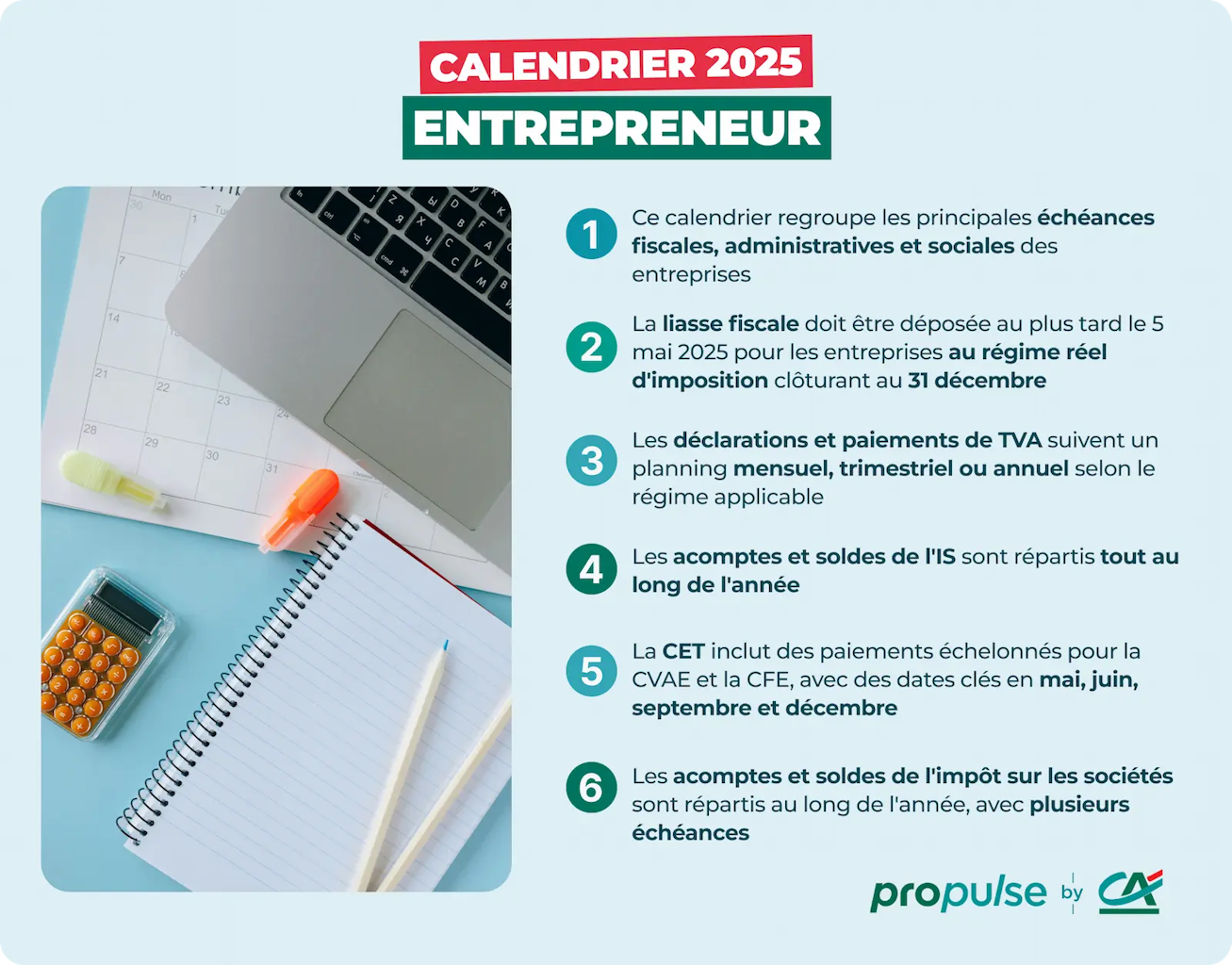 Calendrier entrepreneur 2025