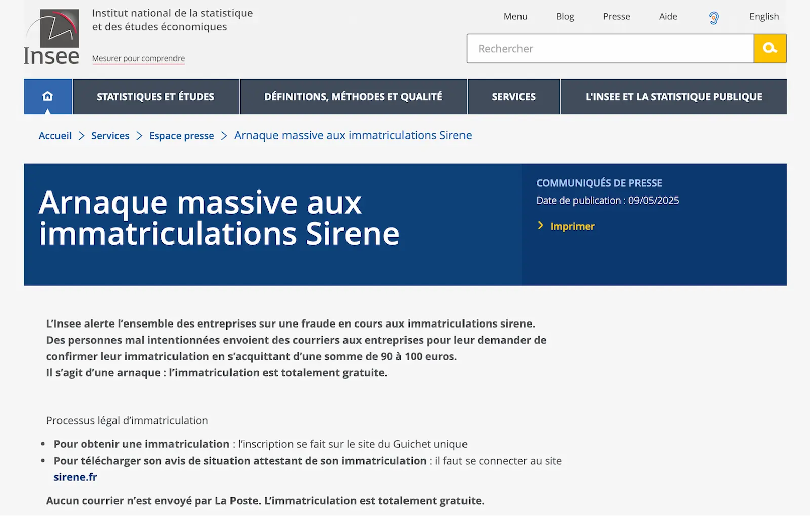 Insee Arnaque massive aux immatriculations Sirene Insee Arnaque massive aux immatriculations Sirene