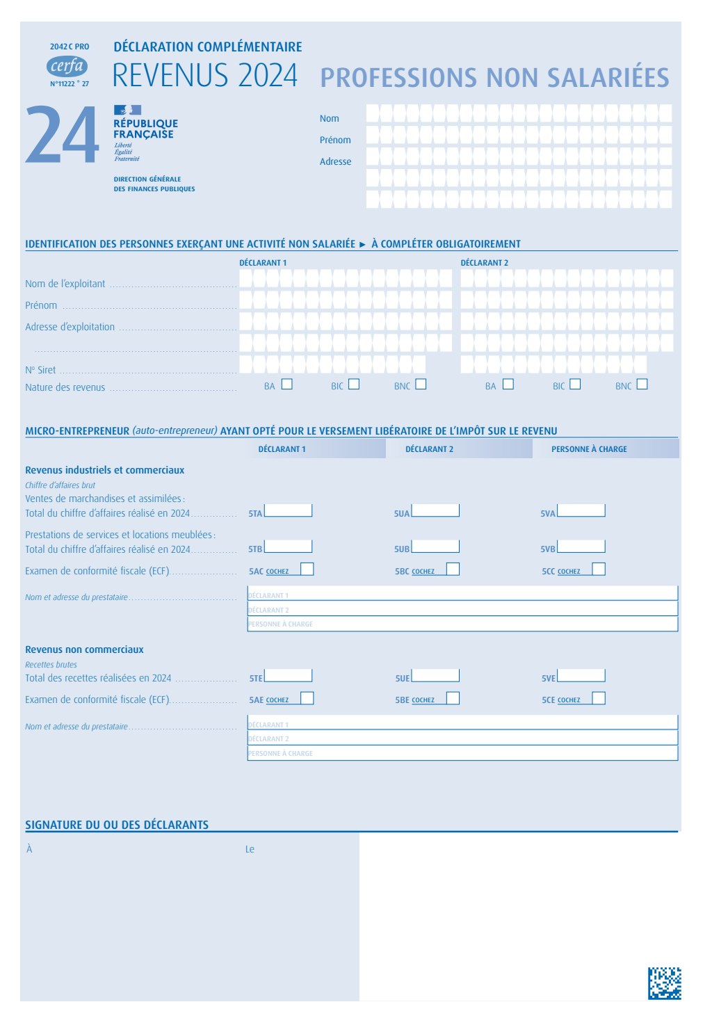 formulaire 2042-C-PRO